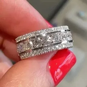 Authentic 2.30Ct Round Cut Moissanite Full Eternity Wedding Band 14K White Gold Plated
