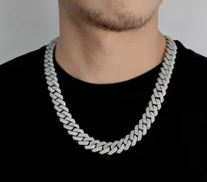 Authentic White Gold Plated Full Iced CZ Out Mens Cuban Link Chain 15MM