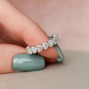 Authentic 3mm Heart Cut Moissanite Full Eternity Band Wedding Ring 14k White Gold Plated