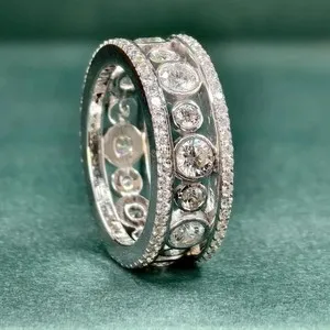 Authentic 3Ctw Moissanite Round Cut Men's Full Eternity Wedding Band 14K White Gold Plated