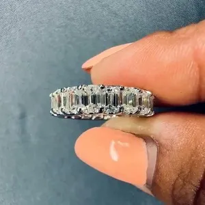 Authentic 7Ctw Emerald Moissanite Full Eternity Wedding Band 14k White Gold Plated