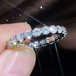 Authentic Women's Full Eternity Ring 14K White Gold Plated 2Ct Round Certified Moissanite