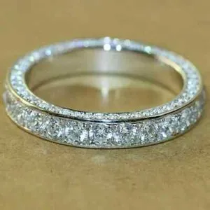 Authentic 3Ct Round-Cut Moissanite Full Eternity Wedding Band Ring 14k White Gold Plated