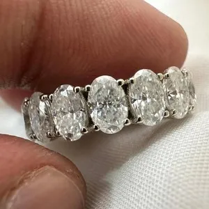Authentic 8.00CT Oval Cut Moissanite Full Eternity Wedding Band in 14K White Gold Plated