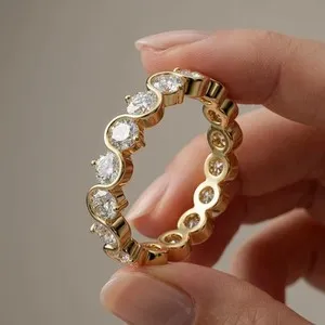 Authentic Women's Full Eternity Ring 3Ct Round Cut VVS1 Moissanite 14K Yellow Gold Plated