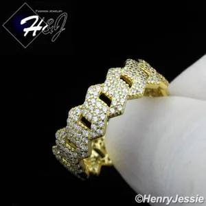 Authentic 925 STERLING SILVER FULL ICY BLING CZ GOLD PLATED/SILVER CUBAN CURB RING*SR174