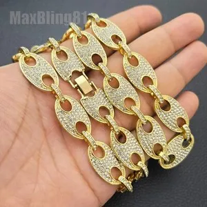 Authentic Hip Hop Gold Plated 15mm 30" Full Iced Mariner Link Cubic Zirconia Thick Chain