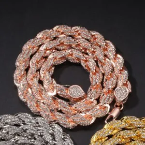 Authentic Rose Gold Plated Full Iced Out CZ Rope Chain Bracelet Necklace Mens Jewelry