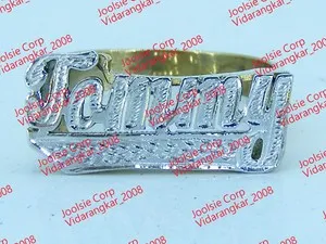 Authentic PERSONALIZED 14K GOLD PLATED FLAT NAME RING FULL PAVE ANY NAME UP TO 7 LETTERS