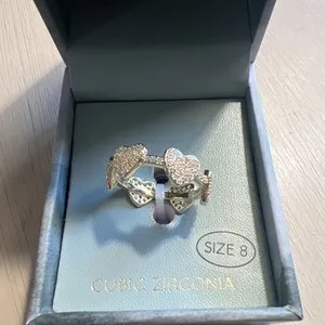 Authentic Cubic Zirconia FULL ICY CZ GOLD PLATED HEART SHAPE Eternal BAND RING~Size 8~