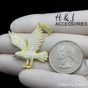 Authentic 925 STERLING SILVER ICY FULL BLING CZ GOLD PLATED/SILVER 3D EAGLE PENDANT*ASP426