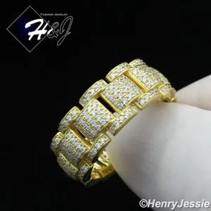 Authentic 925 STERLING SILVER FULL CUBIC ZIRCONIA GOLD PLATED/SILVER WATCH BAND RING*SR168