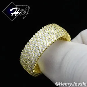 Authentic MEN WOMEN 925 STERLING SILVER ICY FULL CZ 8MM GOLD PLATED/SILVER WEDDING RING*62