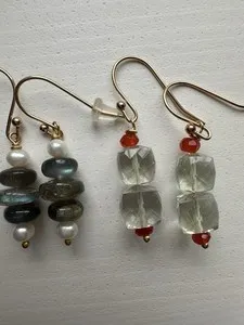 Authentic 925 Sterling Silver Gold Plated Lab & Green Amethyst Earrings Full Set 2pairs