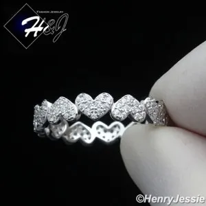 Authentic WOMEN 925 STERLING SILVER FULL ICY CZ GOLD PLATED/SILVER HEART BAND RING*SR210
