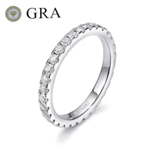 Authentic Full 2mm Real Moissanite Eternity Band Ring Engagement 18K White Gold Plated GRA