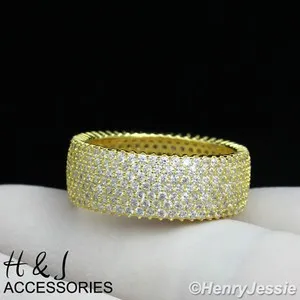 Authentic 925 STERLING SILVER FULL ICY BLING CZ GOLD PLATED WEDDING BAND RING*GR62