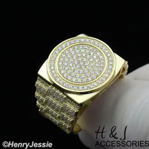 Authentic 925 STERLING SILVER FULL ICY CZ GOLD PLATED/SILVER 3D WATCN STYLE RING*ASR175