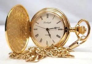 Authentic Burleigh Gold-Plated Full Hunter Quartz Pocket Watch (, May Need Battery)