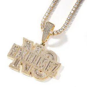 Authentic 5AAA+ CZ Hip Hop Full Ice Out NO EXCUSEZ Pendant Chain 14k Gold Plated
