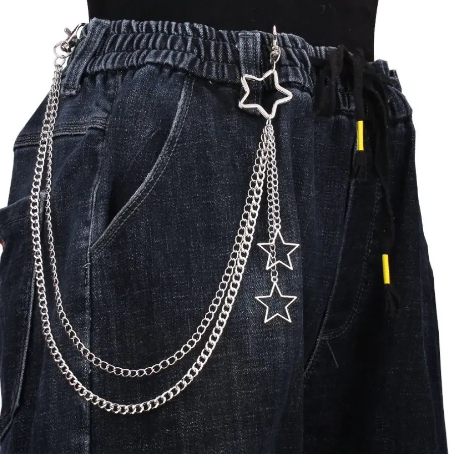 Authentic Silver Color Hollow Star Pendant Trousers Chain Personality Hip Hop Body Waist Chain Jewelry