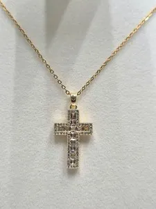 Authentic Cross Inlay Zircon 18K Gold Plated Pendant Necklace