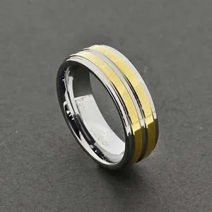 Authentic 8mm Tungsten Carbide Duo Gold Plated Stripes Inlay Ring Men Wedding Band