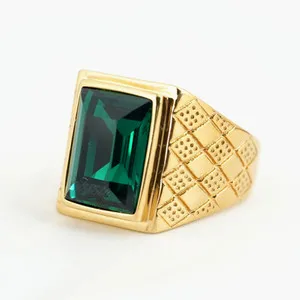 Authentic Square Green CZ Inlay Gold Plated Wedding Ring Jewelry