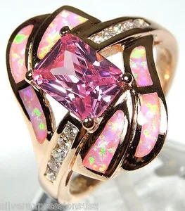 Authentic Ethereal Love & Passion Amulet - Rose Gold Plated Pink Topaz & Fire Opal Inlay Sterling Silver Ring