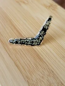 Authentic Vintage Australian Boomerang Opal Inlay Gold Plated Enameled Brooch Pin