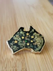 Authentic Vintage Australia 6 Star Opal Inlay Gold Plated Enameled Brooch Pin