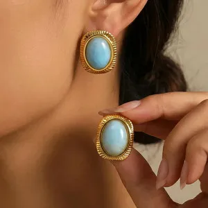 Authentic 18K Gold Plated -Soft Jade-Tone Inlay, Women's Classic Design
