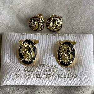 Authentic Gold Plated Inlay 24k Damascene Spain Damasquinado Oro Anframa Toledo 2 Pairs