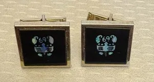 Authentic Vintage Black Onyx Opal Crab 69 Inlay Cufflinks Gold Plated Squares Pat.2920363