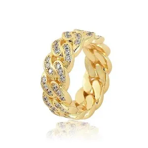 Authentic 14K Gold Plated Cuba Ring with Zircon Inlay Hip Hop Jewelry