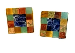 Authentic Celestial Mosaic Square Cufflinks: A Tapestry of Sacred Stone