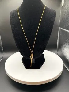 Authentic 18KGP Gold Plated Roman Numeral Pendant Necklace Black Inlay CZ Accent 18"