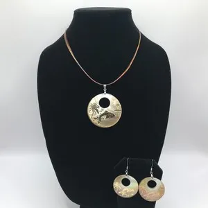 Authentic Handmade Hawaiian Abalone Shell Jewelry Set – 18K Gold-Plated Inlay Necklace & E