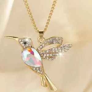 Authentic Bird Pendant Necklace with Rhinestone Inlay Gold-Plated Chain Jewelry
