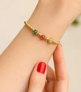 Authentic 18K Gold Plated Inlay Round Artificial Gemstones Zircon Bangle