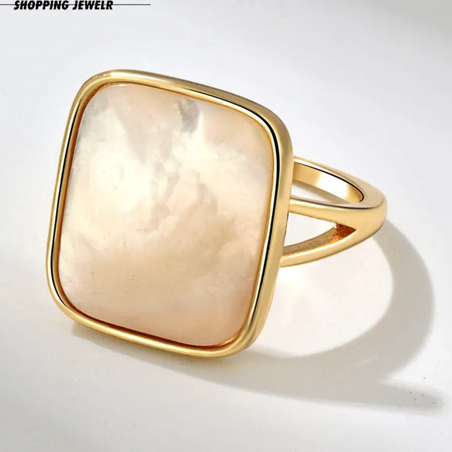 Authentic Punk Square Retro Geometric Hollowing Inlay Gem Rings 18K Golden PVD Plated Summer Popular Charm Jewelry