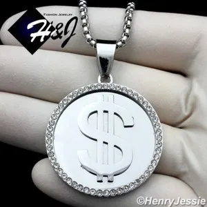 Authentic 18-36"MEN 3mm Silver/Gold Plated Box Chain CZ $ Sign Pendant*110