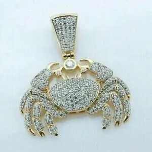 Authentic 6CT Round Cut Lab Created Diamond Men's Crab Sign Pendant 14K Yellow Gold Plated