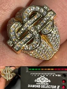 Authentic Prosperity's Embrace: Moissanite Dollar Sign Ring - Abundance Attracting Gold Plated Talisman