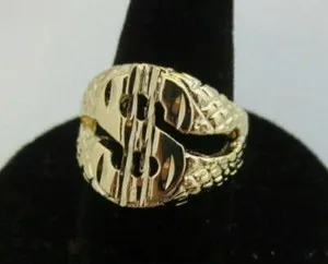 Authentic SIZE 8-13 MENS 14KT GOLD PLATED DOLLAR SIGN $ BLING STUNNING DESIGNER RING