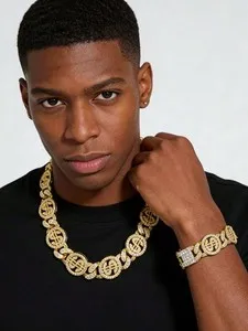 Authentic Fortune's Gleam: 18mm Gold-Plated Money Sign CZ Necklace & Bracelet Set