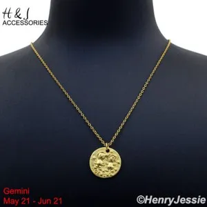 Authentic The Celestial Twins Gemini 925 Sterling Silver Gold-Plated Zodiac Talisman Necklace