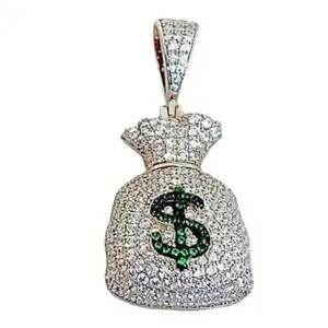 Authentic The Green Dollar Sign of Abundance - 14K Gold Plated or Natural 925 Sterling Silver Money Bag Pendant