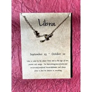 Authentic Libra Zodiac Sign Gold Plated Necklace Constellation Cubic Zirconia