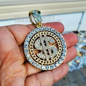 Authentic Gold Plated $ Sign Pendant 16" 18" 20" Iced Cubic Zirconia Chain Necklace